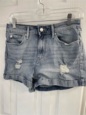 Levi's Denizen Light Blue Distressed Rolled-Hem Denim Mom Shorts Size 5 Juniors
